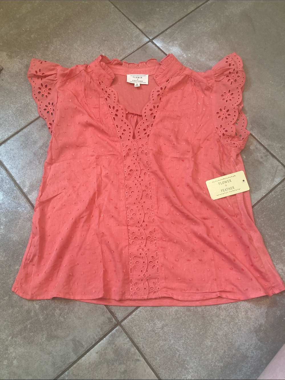 Pink/Coral Flutter-Sleeved Blouse